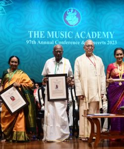 Awardees with President of Music Academy & Chief Guest, Shri Gopalkrisha Gandhi