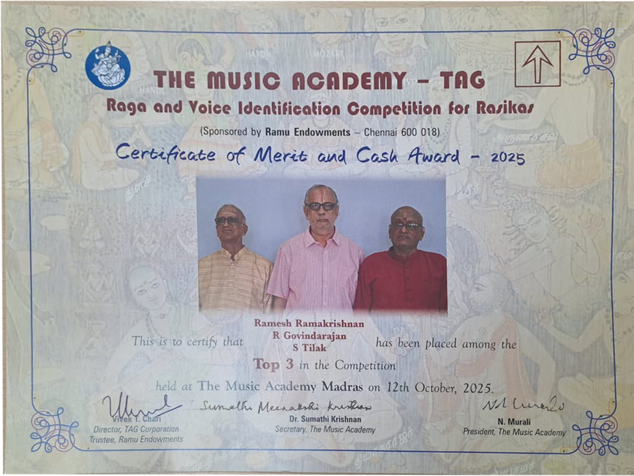 Winners of Raga Identification Competition